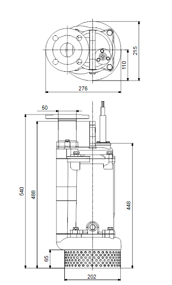 Габаритные размеры дренажного насоса Грундфос 

DWK.O.6.50.22.5.0D