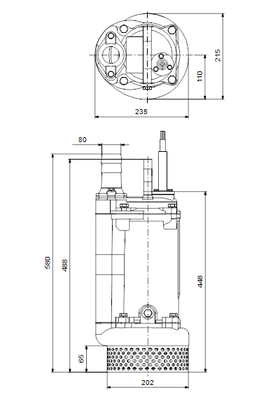 Габаритные размеры дренажного насоса Грундфос 

DWK.O.6.80.22.5.0D.R