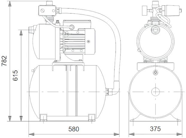 Схема габаритов насосной установки Grundfos HYDROJET JP 5 / 50 (60) Схема габаритов насосной установки Grundfos HYDROJET JP 5 / 50 (60)