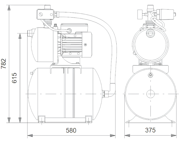 Схема габаритов насосной установки Grundfos HYDROJET JP 6 / 50 (60) Схема габаритов насосной установки Grundfos HYDROJET JP 6 / 50 (60)