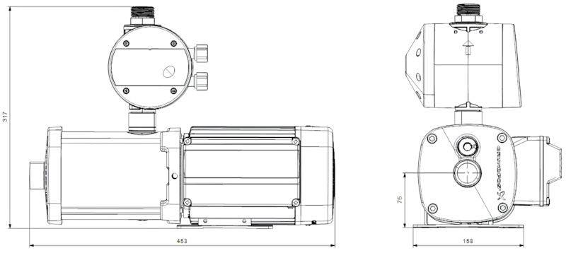 Схема габаритов насосной установки Grundfos CMB-SP SET 3-56 Схема габаритов насосной установки Grundfos CMB-SP SET 3-56
