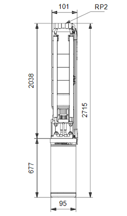 Схема габаритов скважинного насоса Грундфос SP 11-24 3X380-415/50 5,5kW Схема габаритов скважинного насоса Грундфос SP 11-24 3X380-415/50 5,5kW
