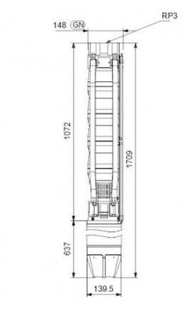 Схема габаритов скважинного насоса Грундфос SP 46-7N sd Схема габаритов скважинного насоса Грундфос SP 46-7N sd