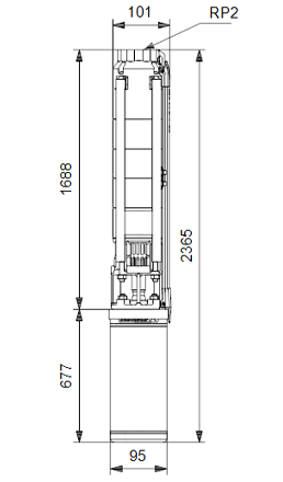 Схема габаритов скважинного насоса Грундфос SP 9-29 MS4000 Схема габаритов скважинного насоса Грундфос SP 9-29 MS4000