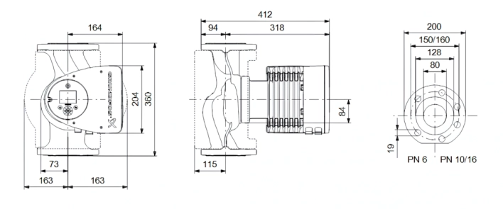 Габаритные размеры циркуляционного насоса Грундфос MAGNA3 80-60 F 360 1x230V PN6 Габаритные размеры циркуляционного насоса Грундфос MAGNA3 80-60 F 360 1x230V PN6