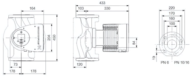 Габаритные размеры циркуляционного насоса Грундфос MAGNA3 100-120 F PN 10 Габаритные размеры циркуляционного насоса Грундфос MAGNA3 100-120 F PN 10