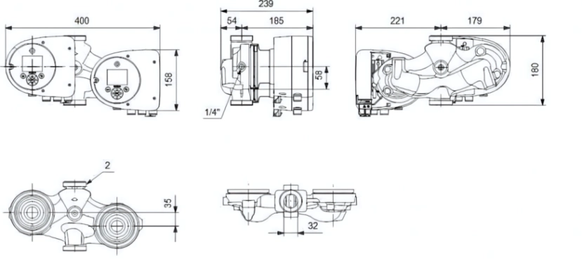 Габаритные размеры циркуляционного насоса Грундфос MAGNA3 D 32-80 Габаритные размеры циркуляционного насоса Грундфос MAGNA3 D 32-80