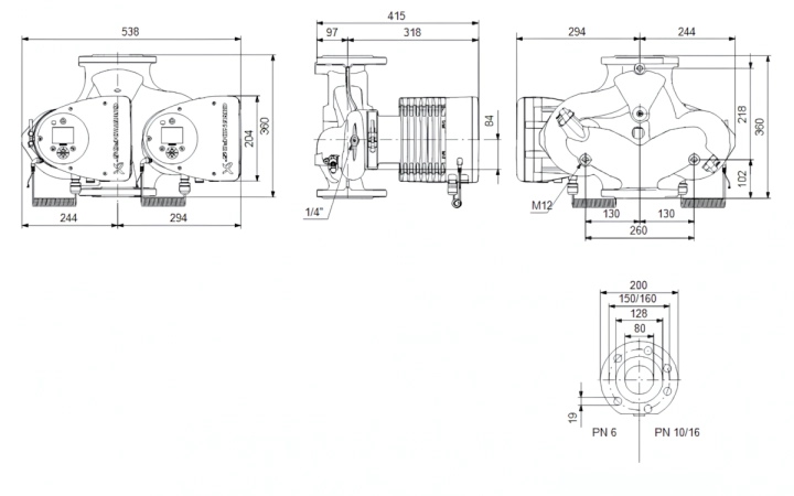 Габаритные размеры циркуляционного насоса Грундфос MAGNA3 D 80-80 F 360 1x230V PN10 Габаритные размеры циркуляционного насоса Грундфос MAGNA3 D 80-80 F 360 1x230V PN10