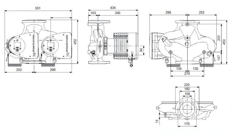Габаритные размеры циркуляционного насоса Грундфос MAGNA3 D 100-40 F 450 1x230V PN10 Габаритные размеры циркуляционного насоса Грундфос MAGNA3 D 100-40 F 450 1x230V PN10