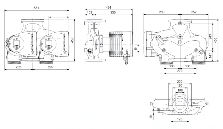 Габаритные размеры циркуляционного насоса Грундфос MAGNA3 D 100-100 F 450 1x230V PN10 Габаритные размеры циркуляционного насоса Грундфос MAGNA3 D 100-100 F 450 1x230V PN10