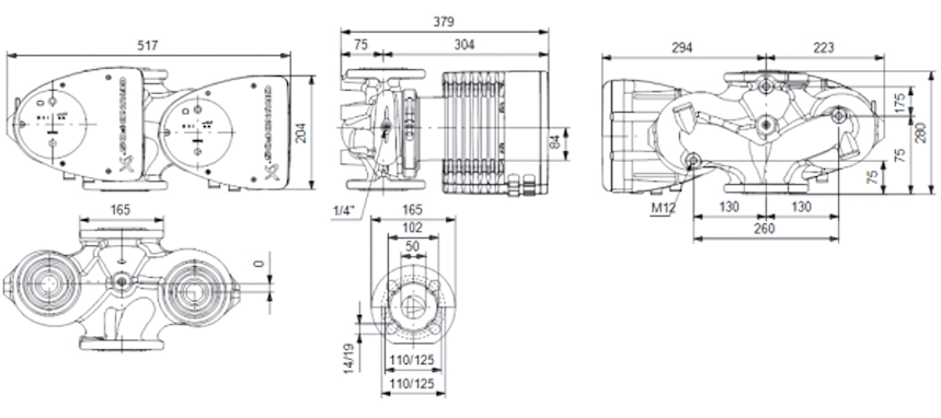 Габаритные размеры циркуляционного насоса Грундфос MAGNA1 D 50-60 F 240 Габаритные размеры циркуляционного насоса Грундфос MAGNA1 D 50-60 F 240