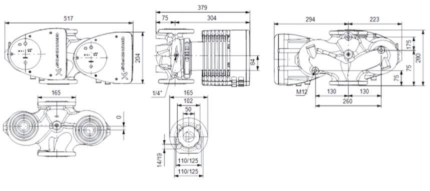 Габаритные размеры циркуляционного насоса Грундфос MAGNA1 D 50-80 F 240 Габаритные размеры циркуляционного насоса Грундфос MAGNA1 D 50-80 F 240